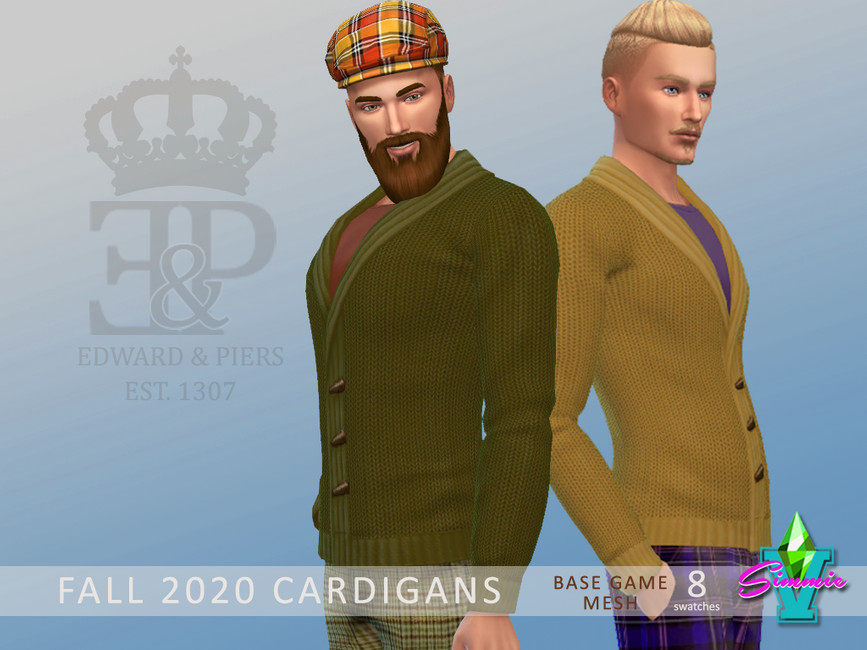 Dos Sims diferentes usando camisetas de cuello redondo debajo de un cárdigan tejido