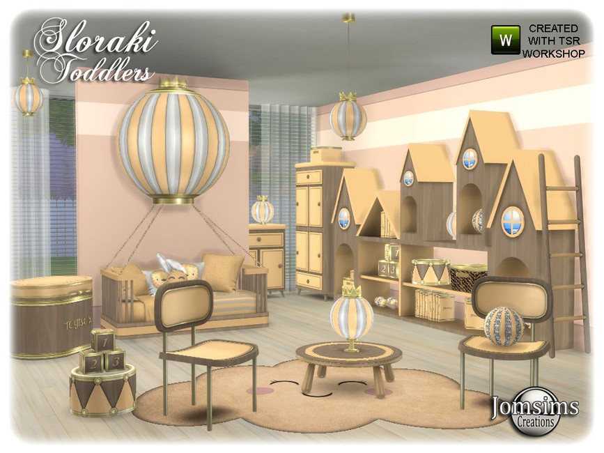 habitación de niños en los sims 4 con cama de globo aerostático