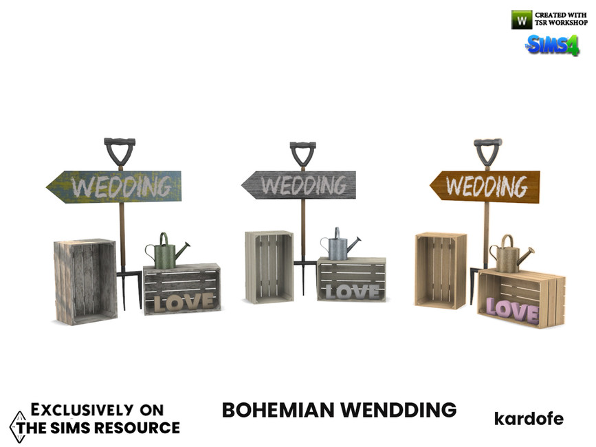 Tres versiones del mismo letrero que dice boda en una flecha.