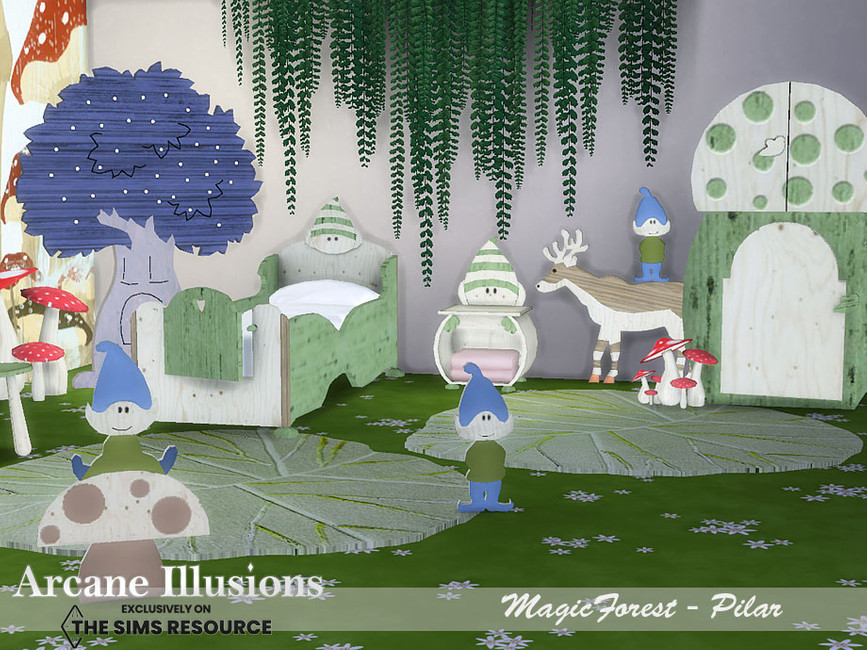 habitación de niños con duendes en el bosque mágico