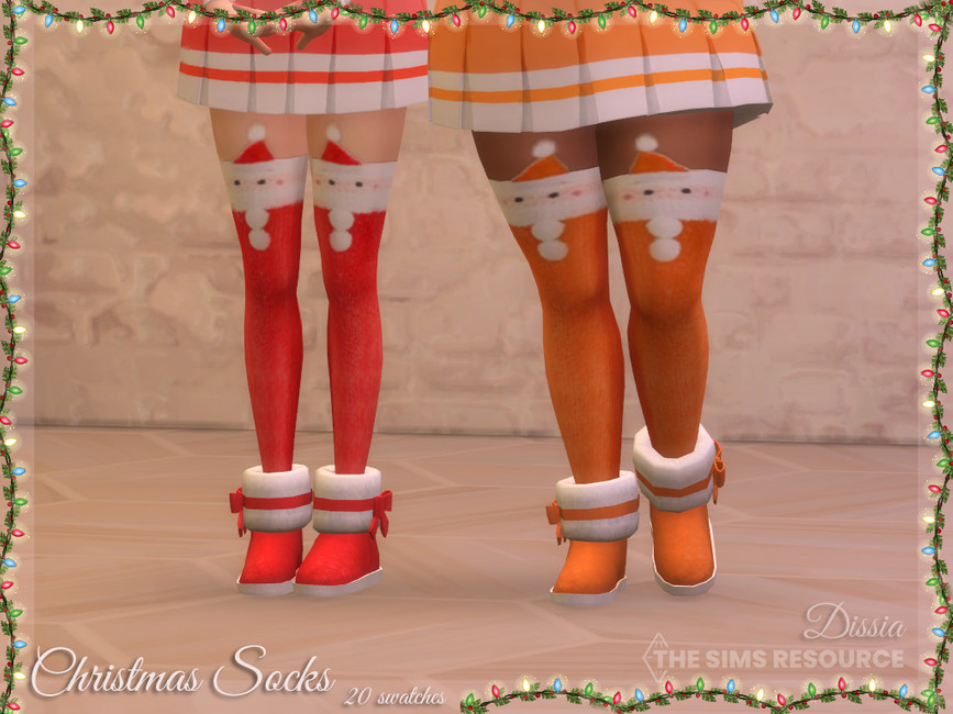 Sims usando faldas y un par de medias que parecen la cabeza de Papá Noel