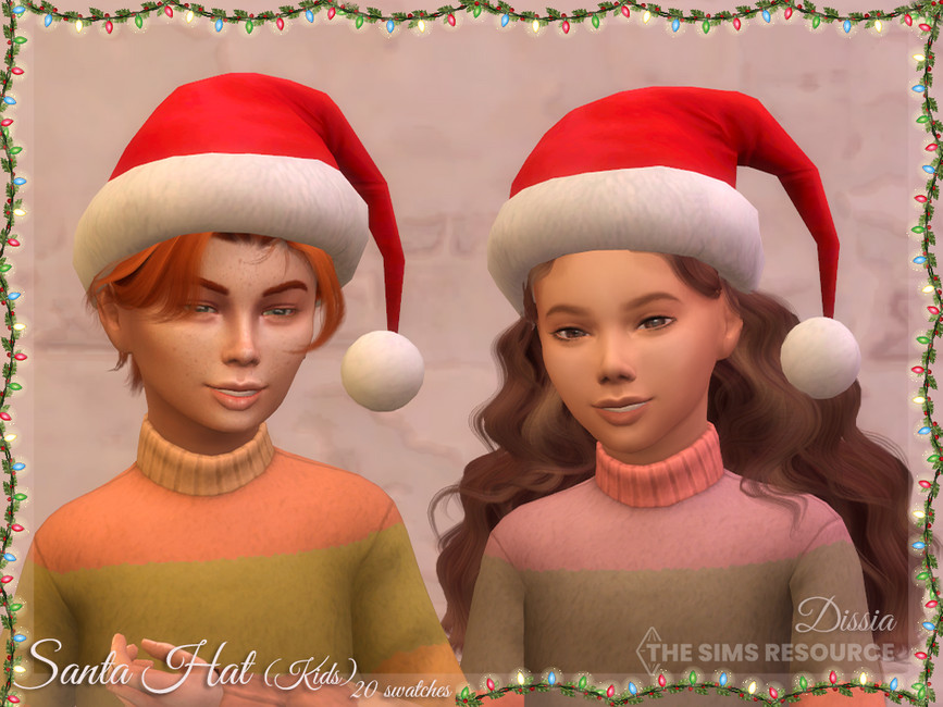 Dos sims que llevan cuellos de tortuga a rayas con brillantes sombreros rojos de Papá Noel en sus cabezas.