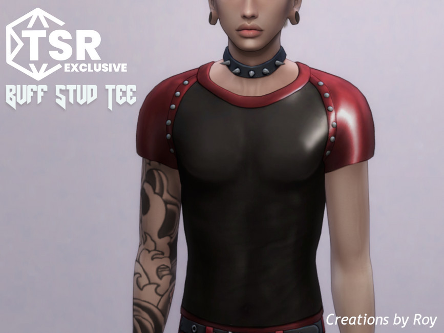 Un sim donde solo se puede ver desde la nariz hacia abajo, lleva puesto un collar con puño adornado, tiene un tatuaje en la manga y su camiseta se ve dura y tiene tachuelas