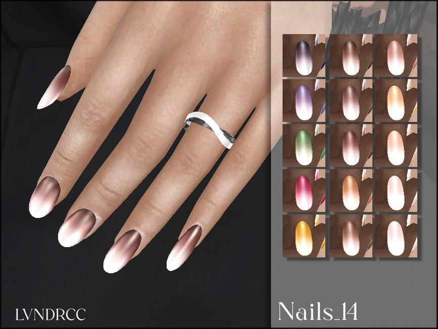Una opción para un conjunto de uñas de boda CC de Los Sims 4. Estas son degradadas desde blanco a otro color como nude, rosa, verde, amarillo, etc.
