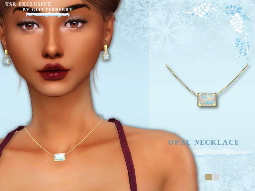 Un sim en Los Sims 4 que lleva un collar de boda cc que es un ópalo rectangular grande con diamantes alrededor.