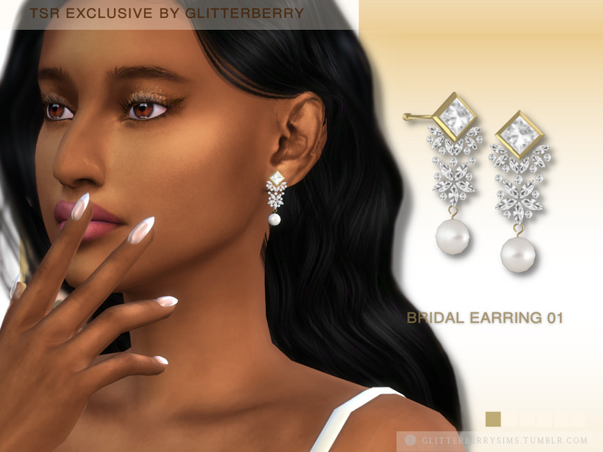 Un personaje de Los Sims 4 que lleva un par de accesorios cc como pendientes de novia.