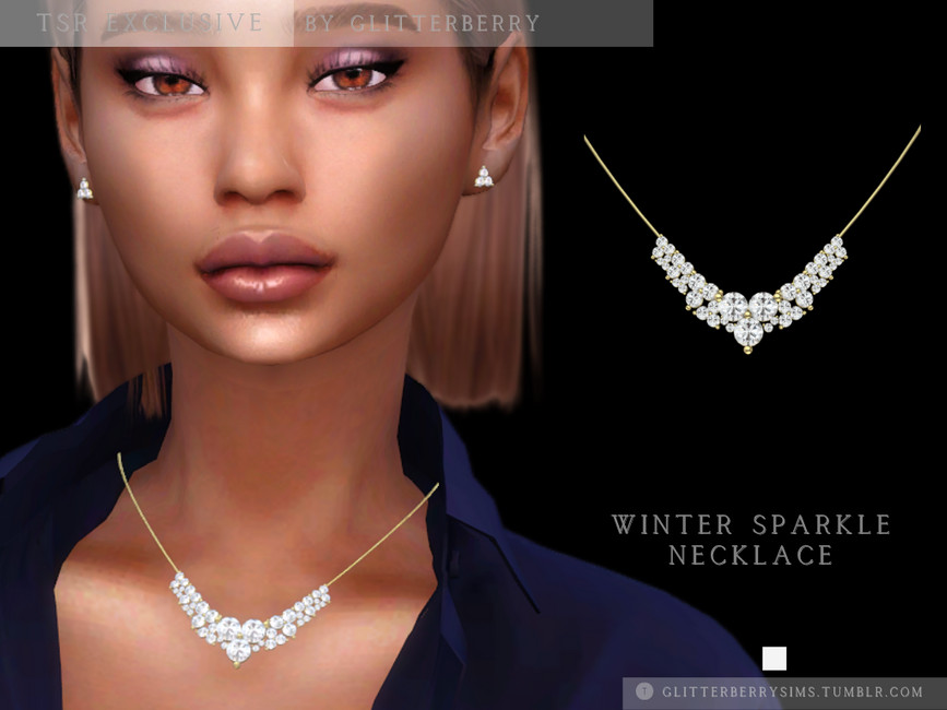 Una opción de accesorios de boda de Los Sims 4 CC que es un collar con una cadena de oro y un montón de diamantes en la parte delantera