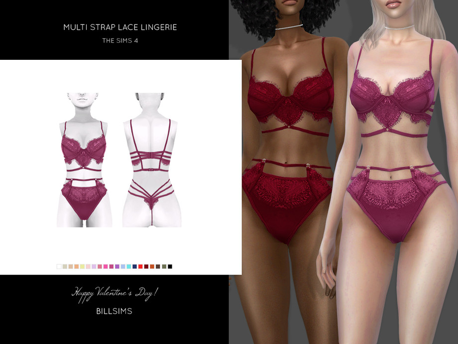 Dos sims con tonos de piel diferentes que llevan el mismo conjunto de lencería de sims 4 cc.